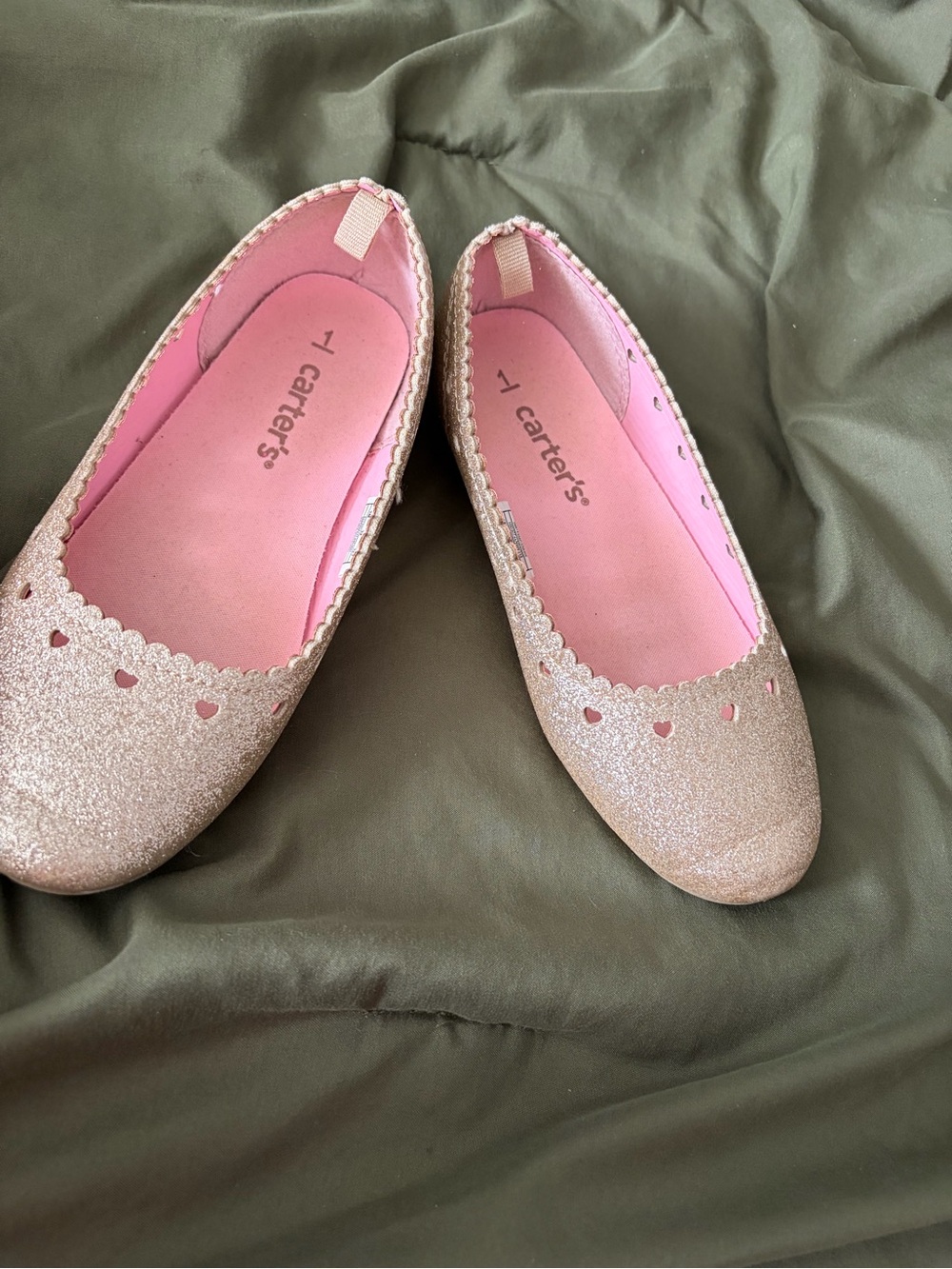 Carter's Pink Sparkle Heart-Trim Ballet Flats Size 1